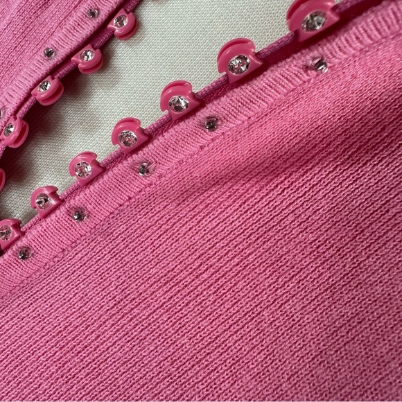 quacker factory pink zip sweater cardigan embroidered embellished sz Med sequins - Picture 6 of 9